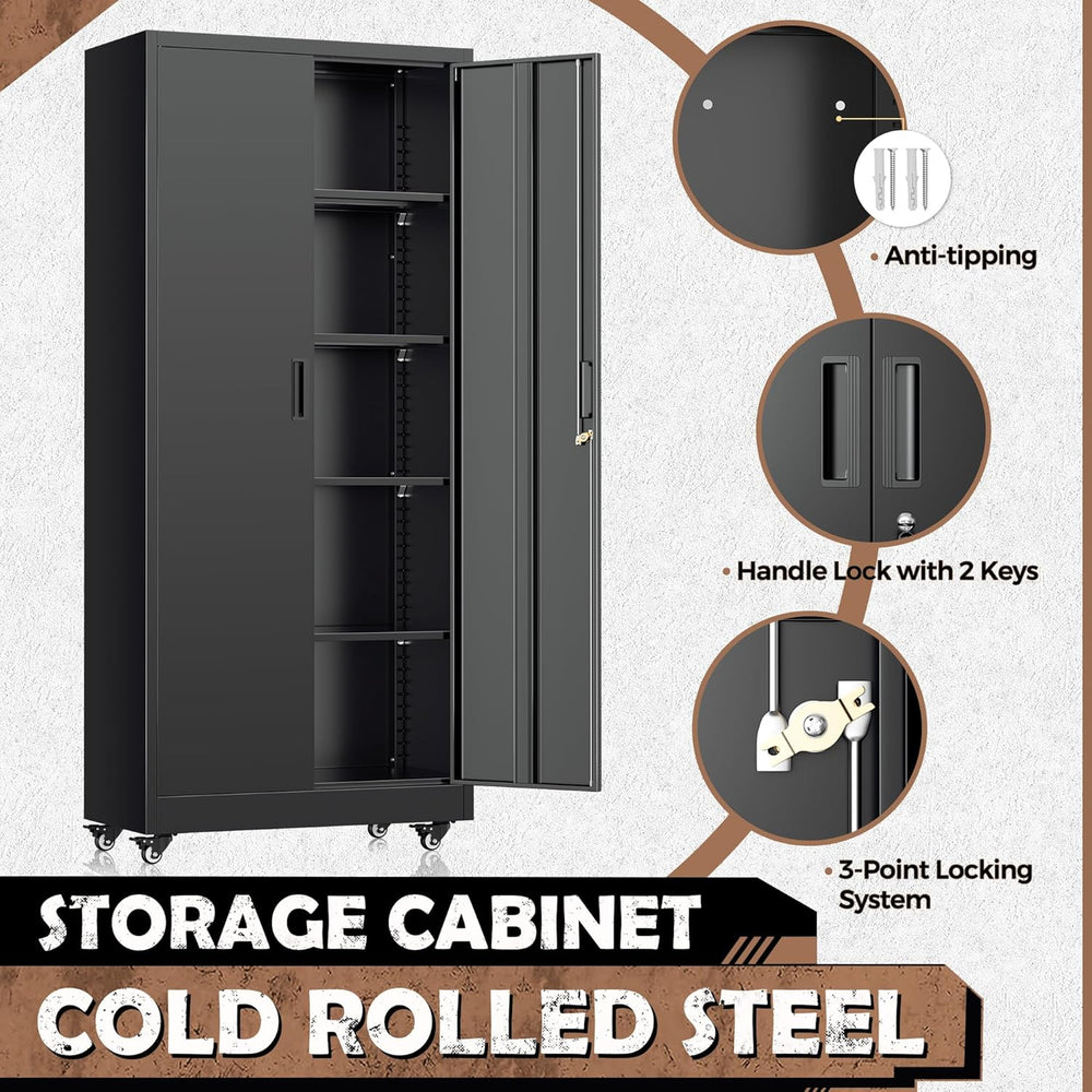 INTERGREAT Metal Storage Cabinet with Wheels, 73" Rolling Storage Cabine...