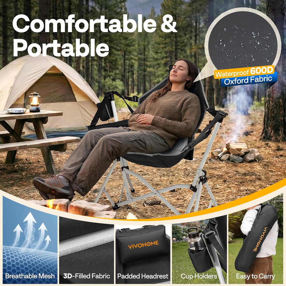 VIVOHOME Reclining Hammock Camping Chair, Portable Rocker Chair for Outdoor