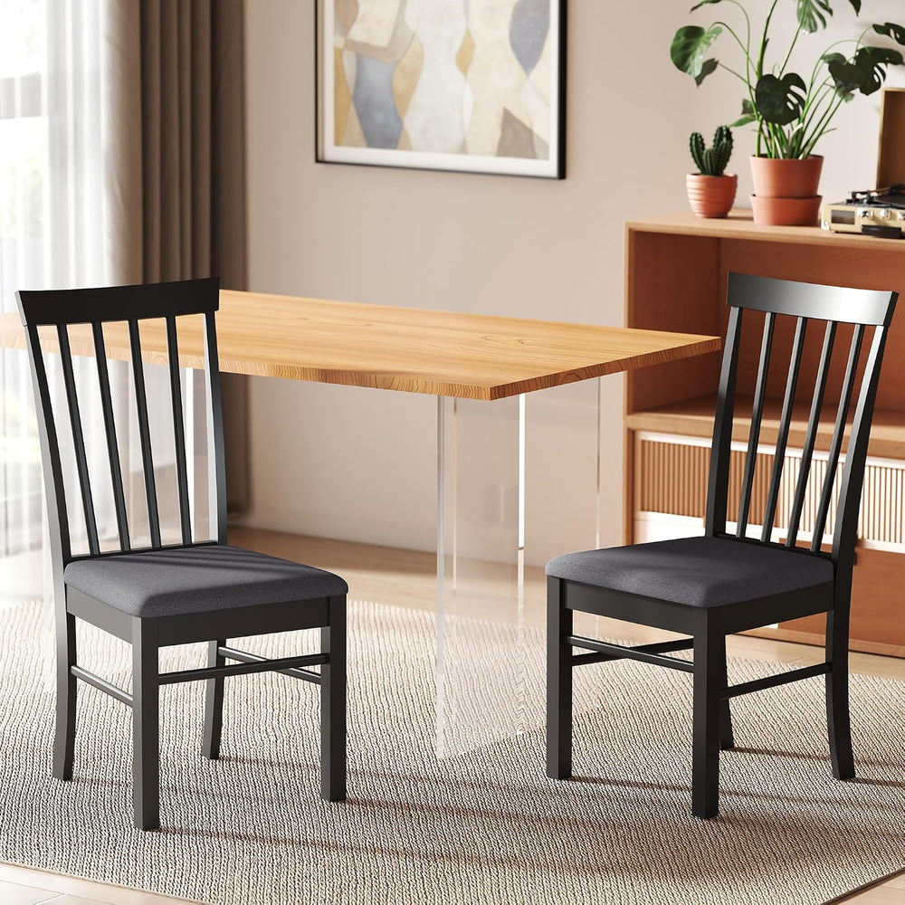 HOMCOM Wooden Dining Chairs Set of 2 Farmhouse Black and Gray