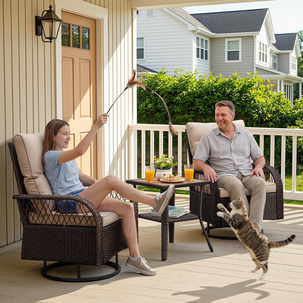 Devoko Patio Furniture Set Outdoor 3 Pieces Wicker Swivel Rocking Chairs