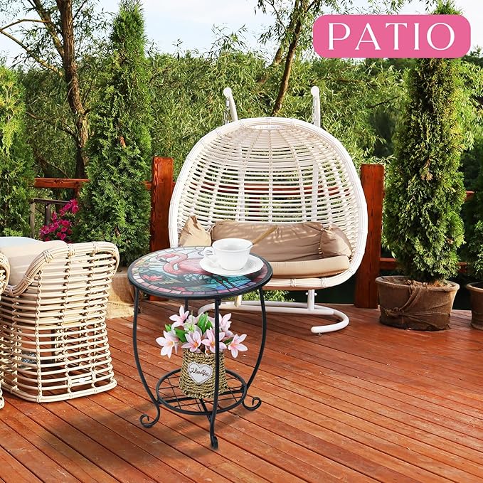 Outdoor Side Table Round Small Mosaic Patio Accent Indoor End Plant Coffee Te...