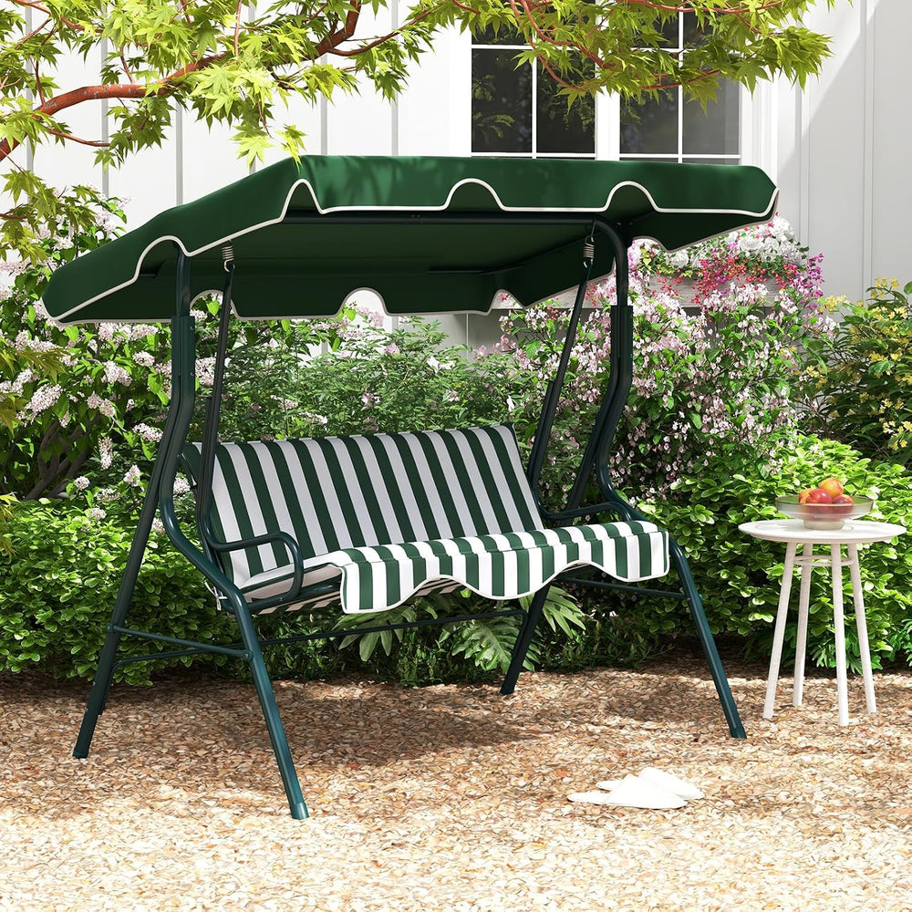Tangkula 3 Person Porch Swing with Cushions & Canopy, Green