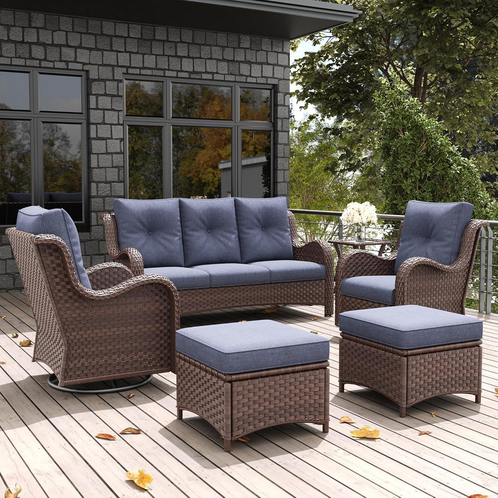 LayinSun 6 Pieces Outdoor Patio Furniture Set, Rattan Wicker Sectional Swivel...