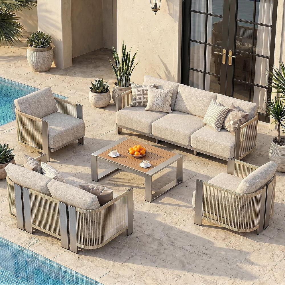 Luxury Patio Furniture Set, 5-Piece Curved Outdoor Furnitrue Set with Weather...