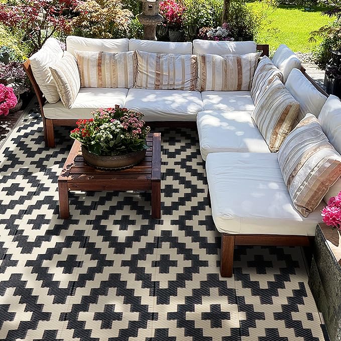 SAND MINE Reversible Mats, Plastic Straw Rug, Modern Area Rug, Large Floor Ma...