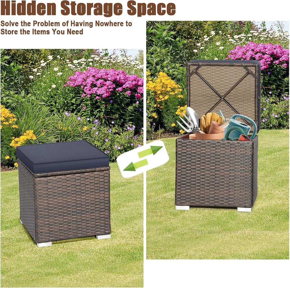 RELAX4LIFE 2-Piece Wicker Outdoor Storage Ottoman Set