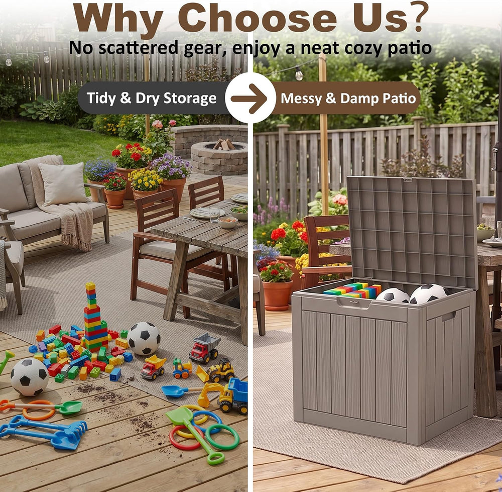 40 Gal Outdoor Storage Box,Weatherproof Deck Box,Grey