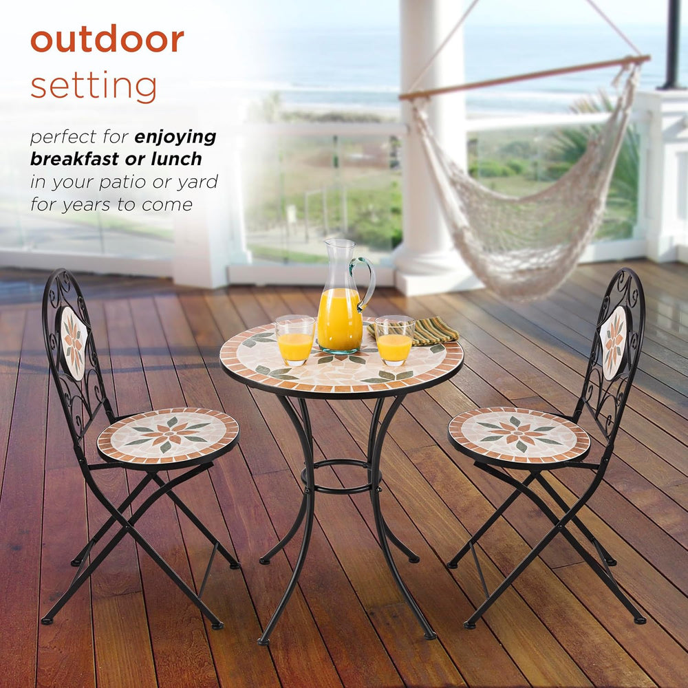 Alpine Corporation Indoor/Outdoor 3-Piece Mosaic Bistro Set Folding Table and...