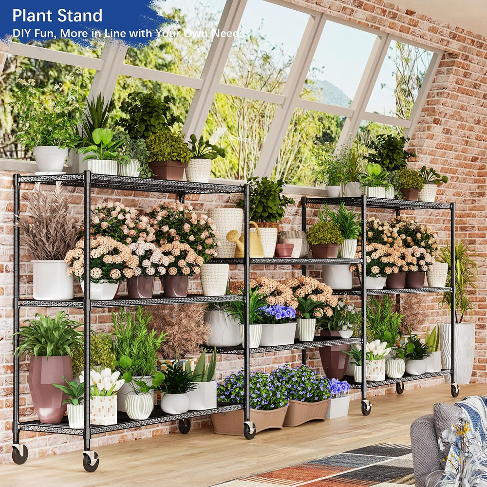 Heavy Duty Shelving, 76.2" H Garage Shelving Unit with Wheels, 4-Tier Ga...