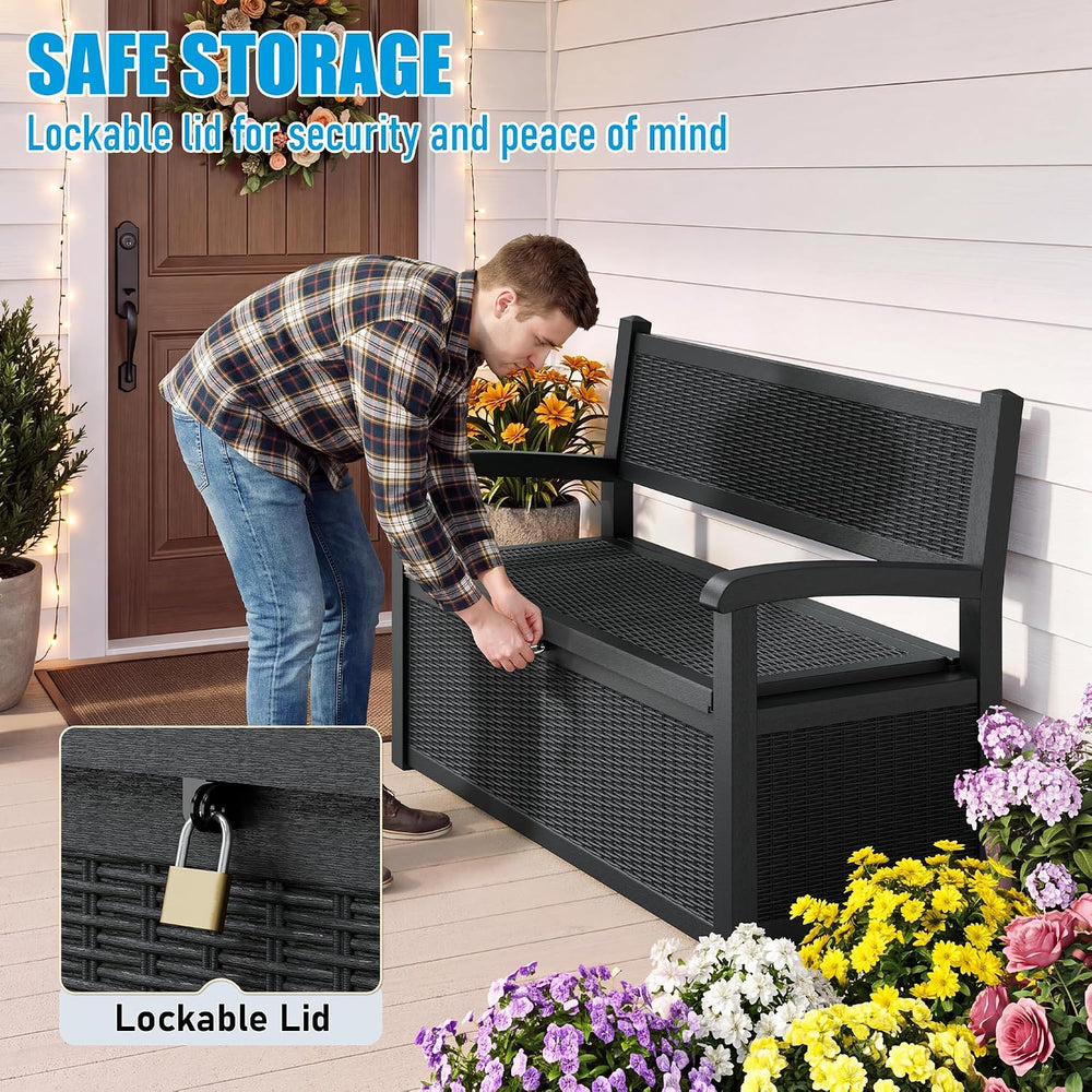 120 Gallon Outdoor Storage Bench, Storage Bench, Black Deck Box