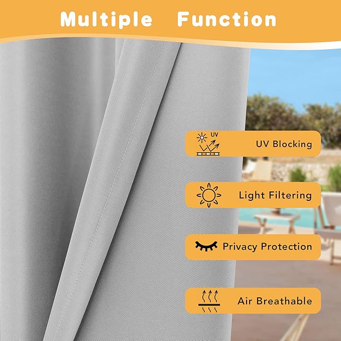 HolidayIdeas Outdoor Curtains for Patio Waterproof, 4 Panels - 54 x 84 Inch -...