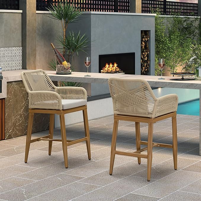 PURPLE LEAF Outdoor 24" Counter Height Bar Stools Chair Set of 2, All We...