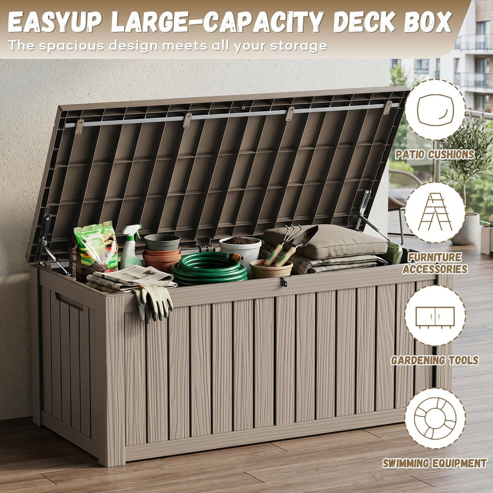 EasyUp 210 Gallon Deck Box Waterproof Lockable Outside Storage Box, Grey
