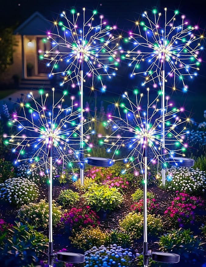 suddus Solar Garden Lights Outdoor Waterproof Decorative, 4Pack 150LED Firewo...