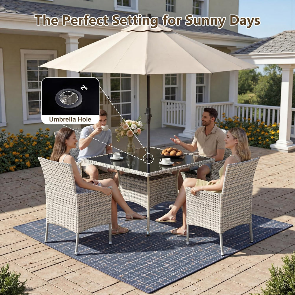 Outdoor Dining Set, 5-Piece Patio Furniture Set with Tempered Glass Table and...