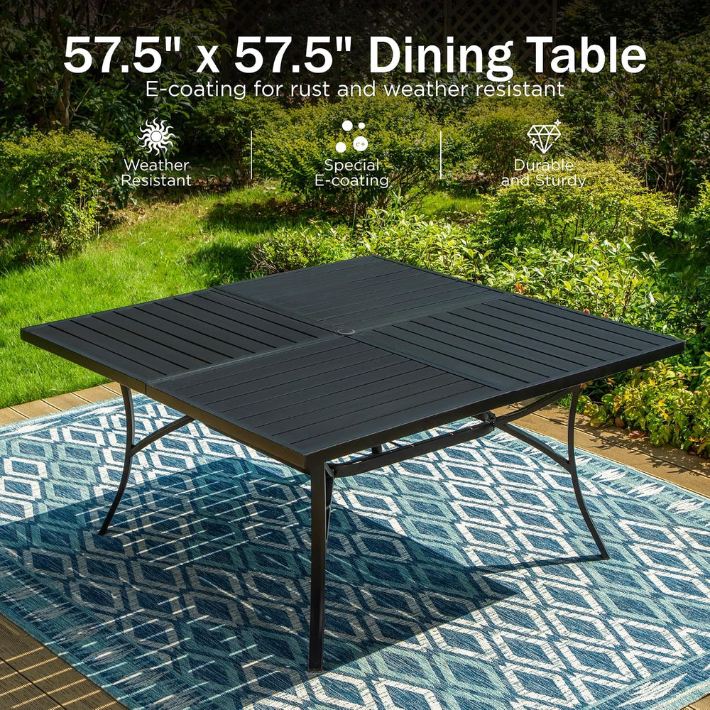 PHI VILLA 9 Pcs Outdoor Dining Set, 57.5" Metal Table&Swivel Chairs
