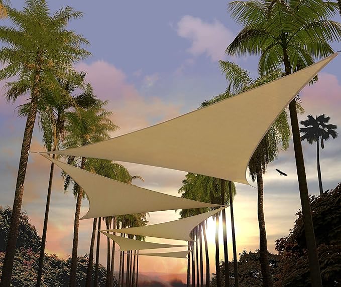 Amgo 22' x 22' x 22' Sand Beige Triangle Sun Shade Sail UPF50+ Ca...