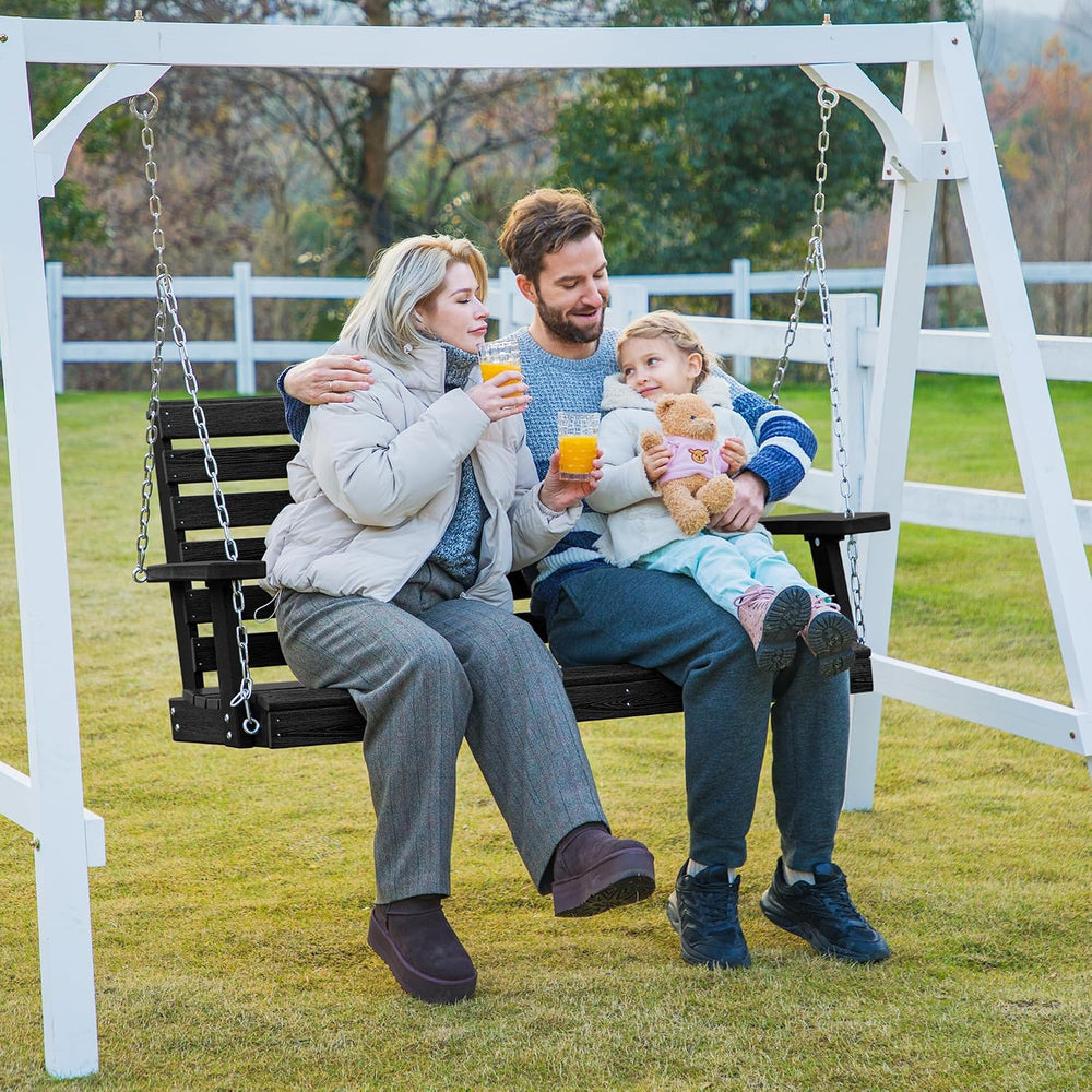 Outdoor Hanging Porch Swing, Patio Swing with Cup Holders, Black