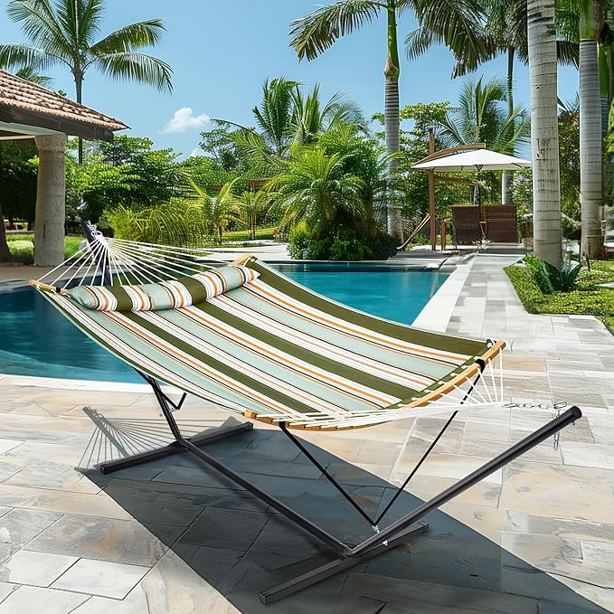 SUPERJARE Hammock with Stand, 2 Person Heavy Duty Hammock with Padded Cotton,...