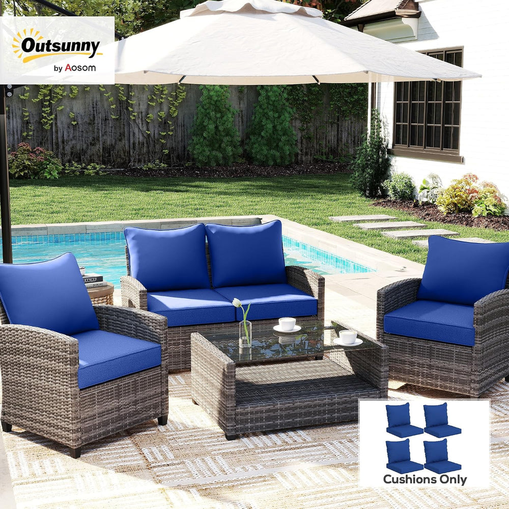 Outsunny Outdoor Chair Cushions Set of 4 Fade Resistant 24x24 In Navy Blue