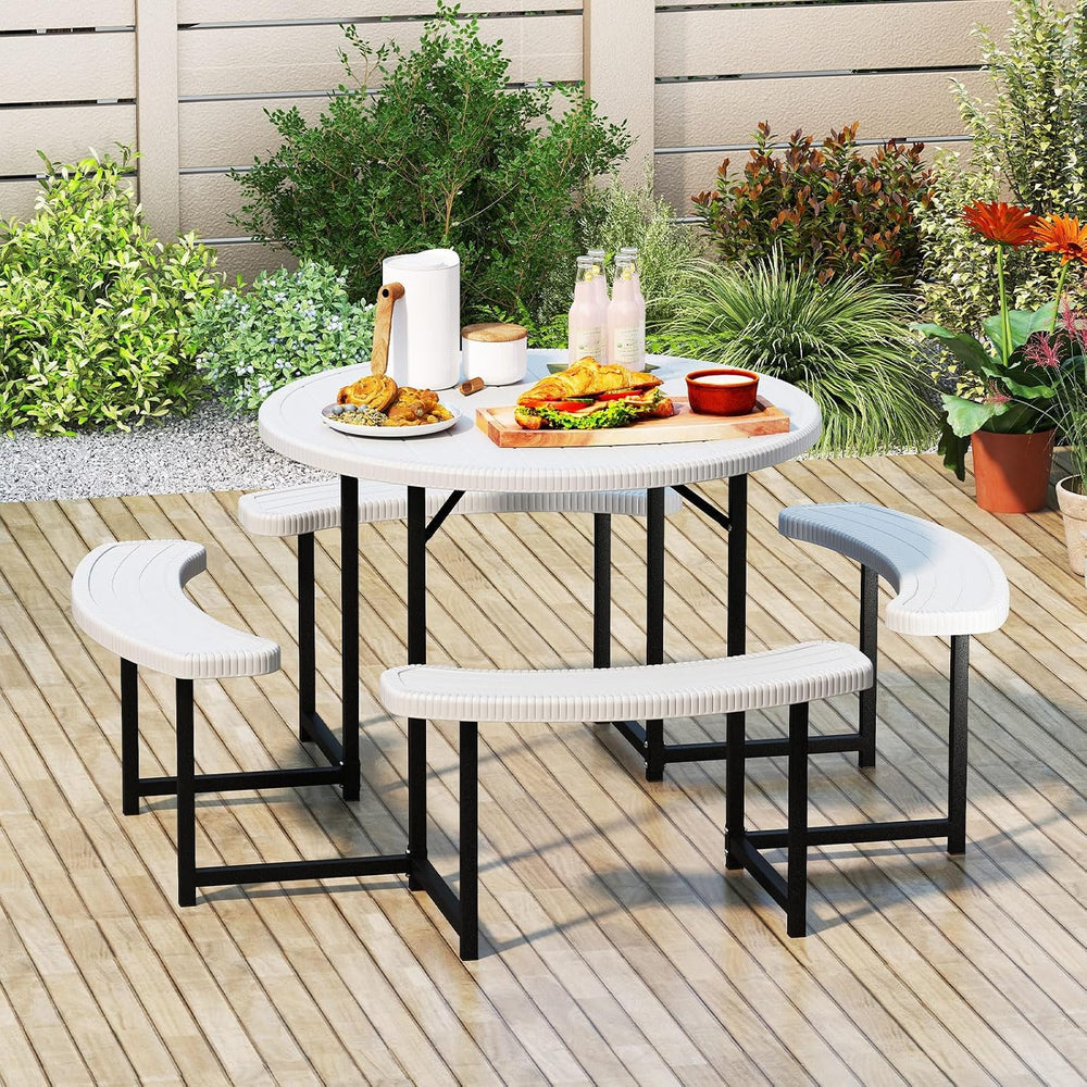 Tangkula 8 Person Round Picnic Table with 4 Benches