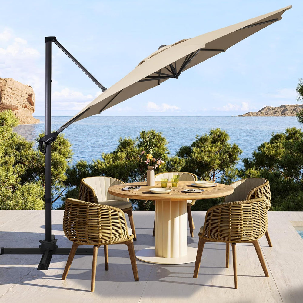 Sunnyglade 10Ft Cantilever Patio Umbrella, 360° Rotation & Integrated Til...