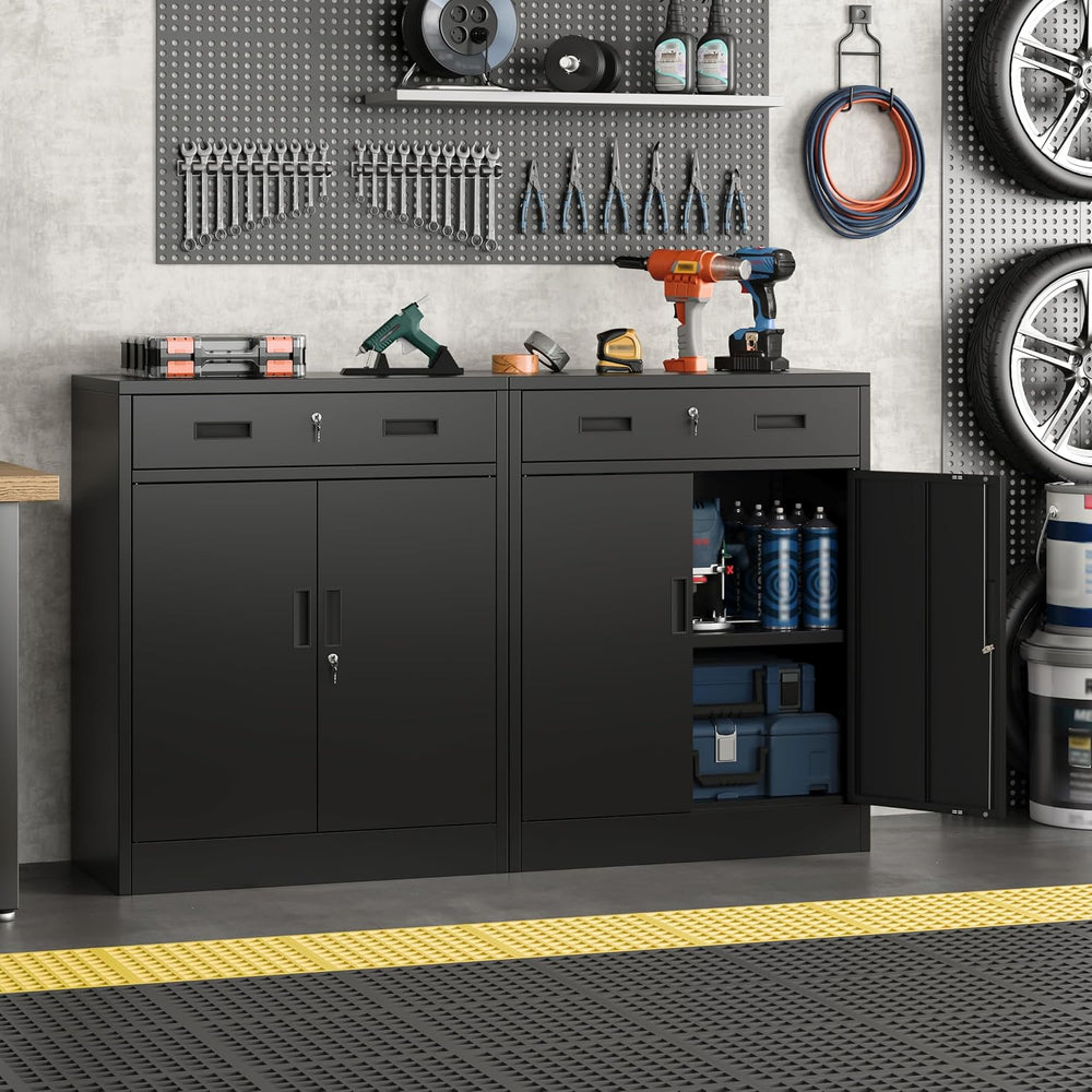Metal Storage Cabinet, 36" Locking Cabinet with 1 Drawer & Shelves