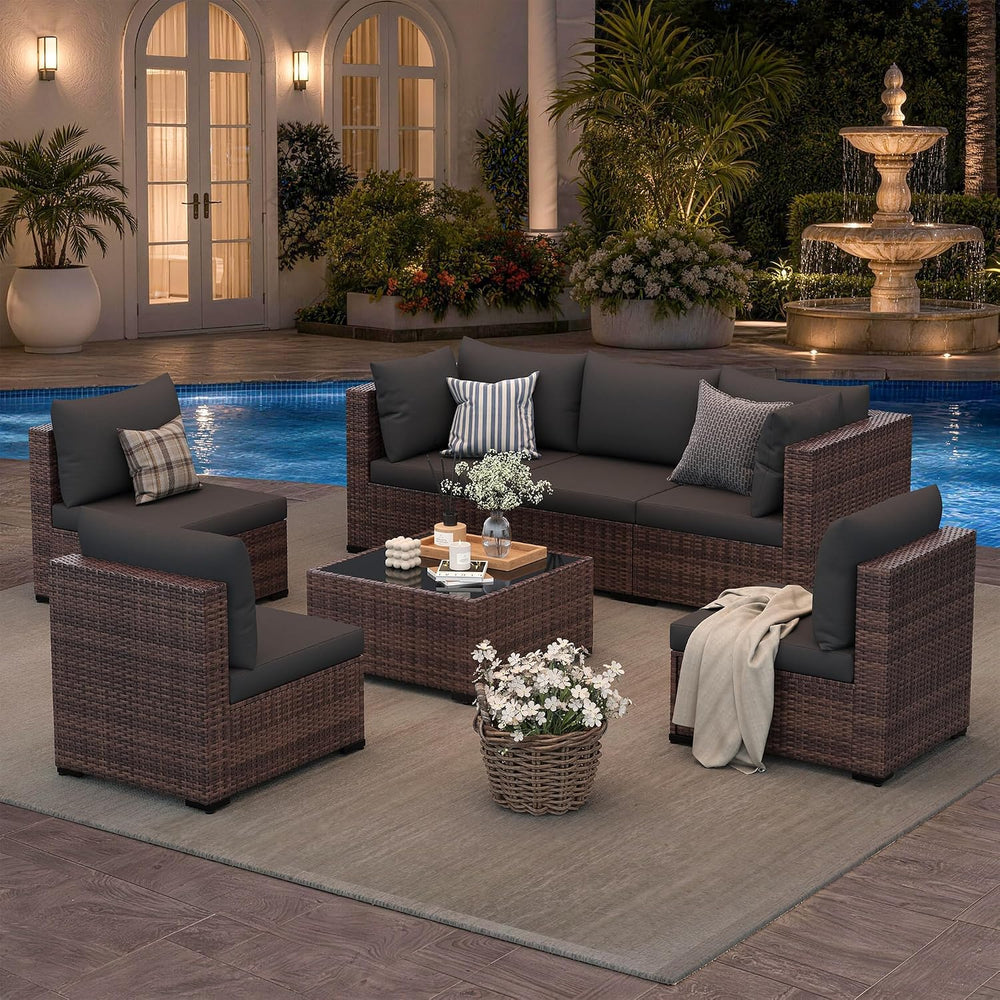 UDPATIO Patio Furniture Set, 7-Piece Wicker Patio Set, Modular Sectional