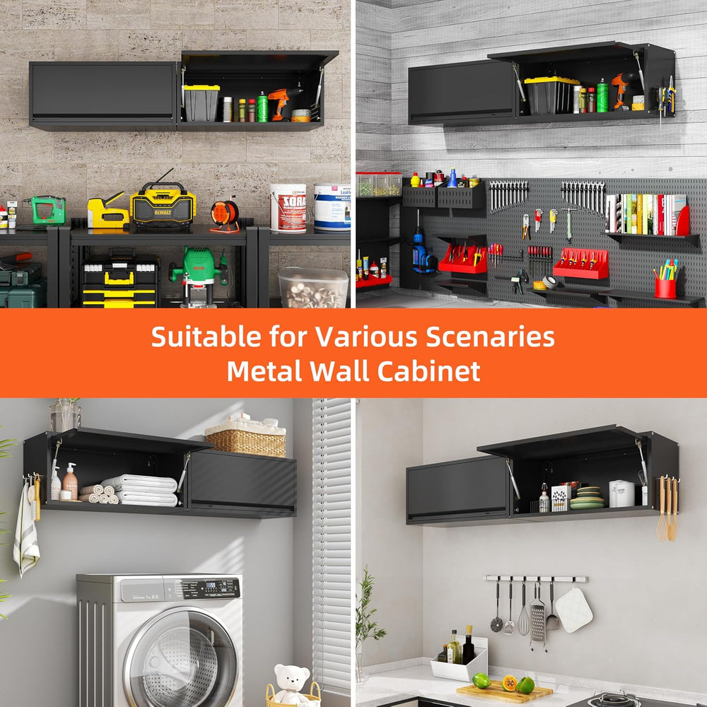 Garage Wall Cabinet, 13.8" H Metal Wall Cabinet with Up-Flip Door