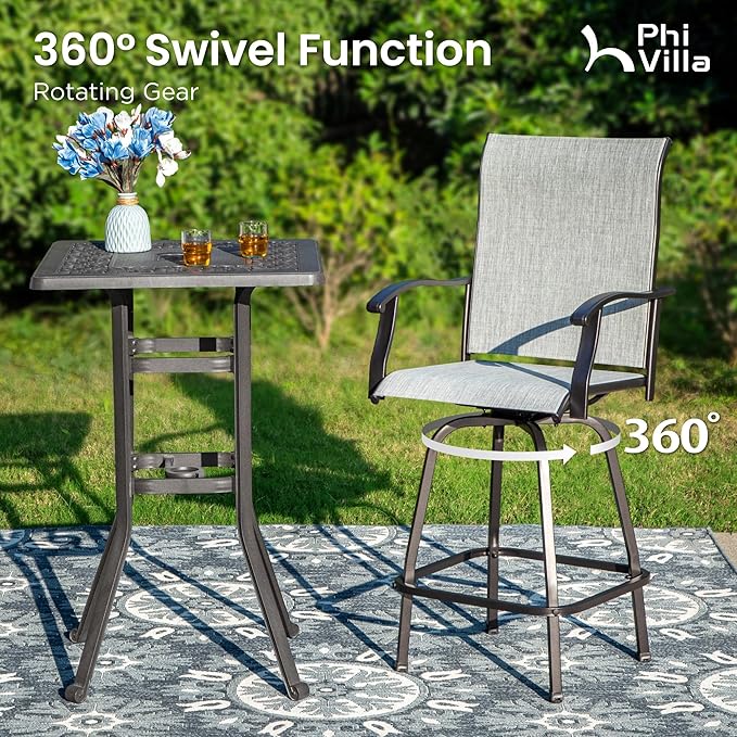 PHI VILLA Outdoor Swivel Patio Bar Stools Set of 4, 30 Inch Bar Height Tall P...