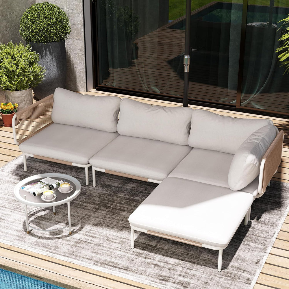 4 Piece Modern Outdoor Sectional Sofa, 31" Oversized Patio Furniture Set