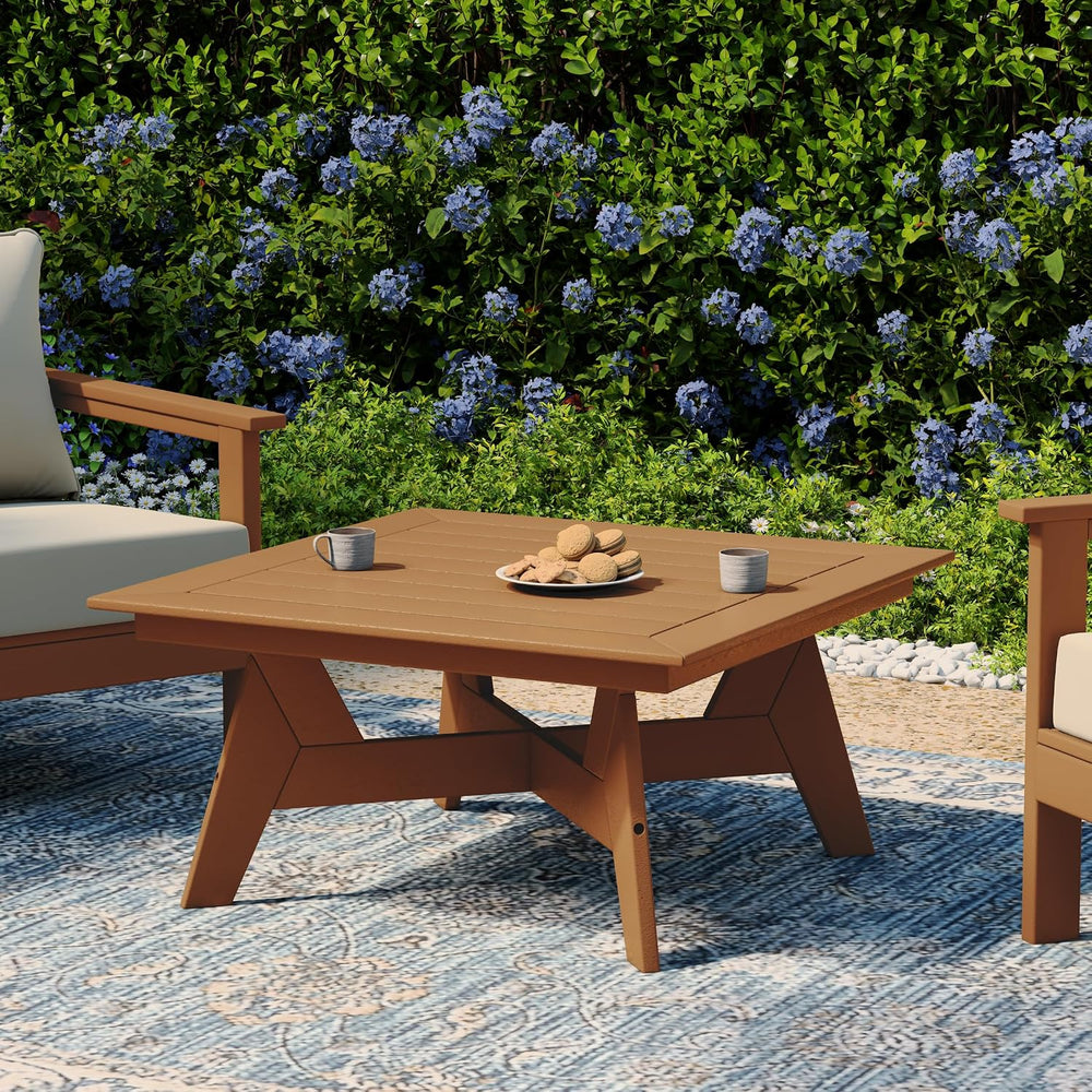 Avalon Modern Low Outdoor Patio Square HDPE Coffee Table, Teak