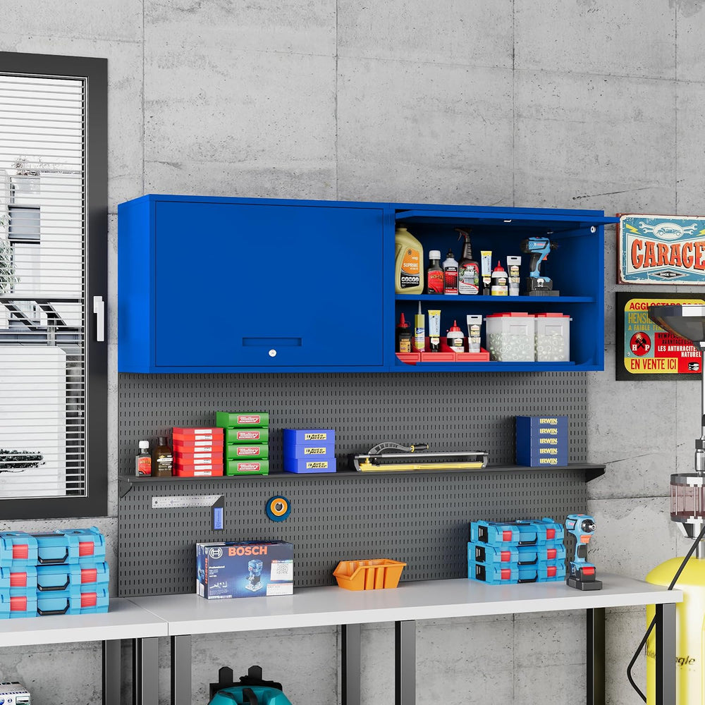Metal Storage Cabinet Blue Wall Cabinets with Shelf and Locking Door - Wall M...
