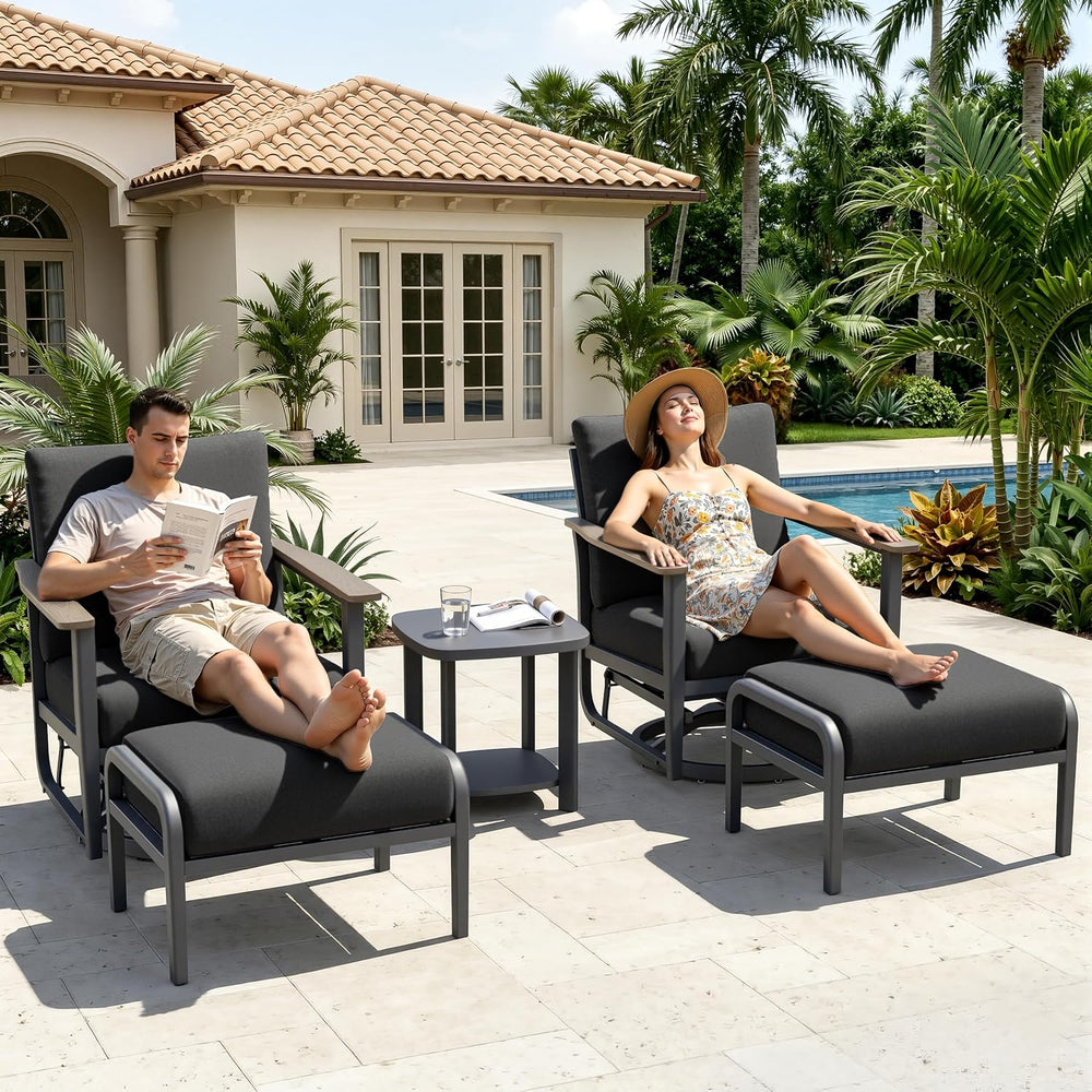 Aluminum Patio Swivel Rocking Chair Outdoor Bistro Set with Ottomans | 5PCS O...