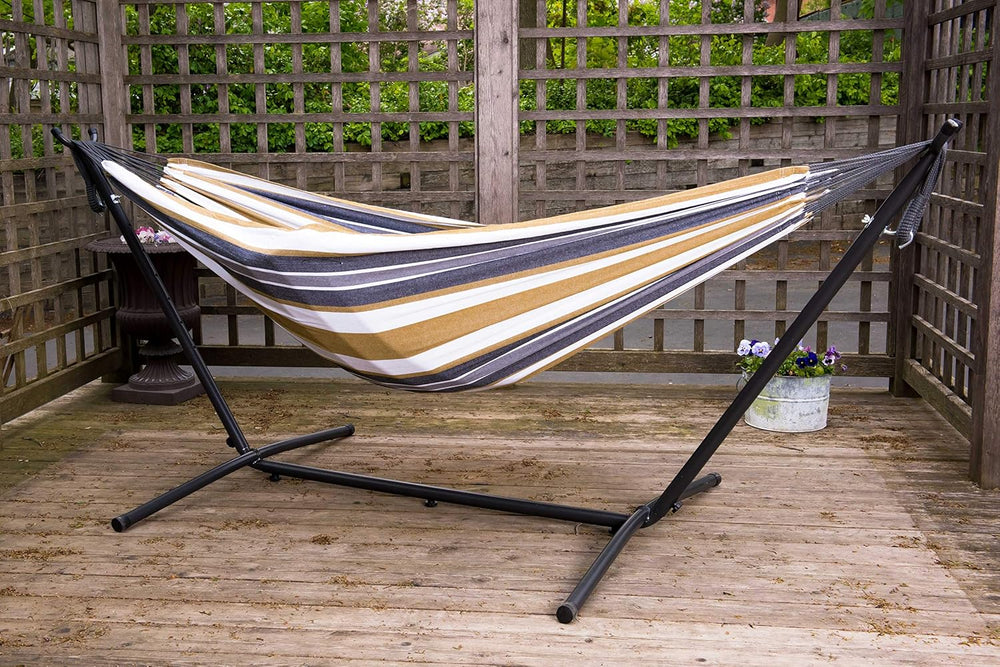 Vivere Double Cotton Hammock with Space Saving Steel Stand, Upgraded Polyeste...