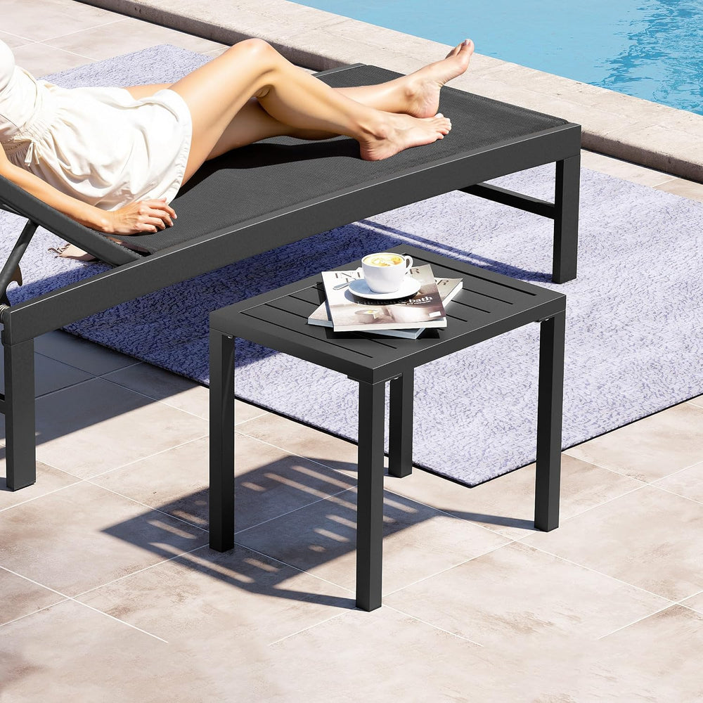 Crestlive Products Outdoor Side Table Set of 2, Aluminum Rectangular Side/End...