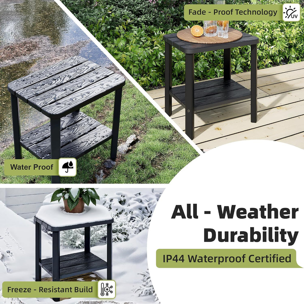 Adirondack Square Outdoor Side Table, 2-Tier Storage Weather Resistant HDPE R...