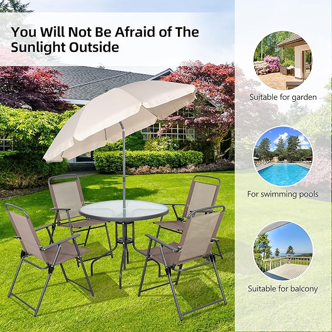Vongrasig 6 Pieces Folding Patio Dining Set, All Weather Small Metal Outdoor ...
