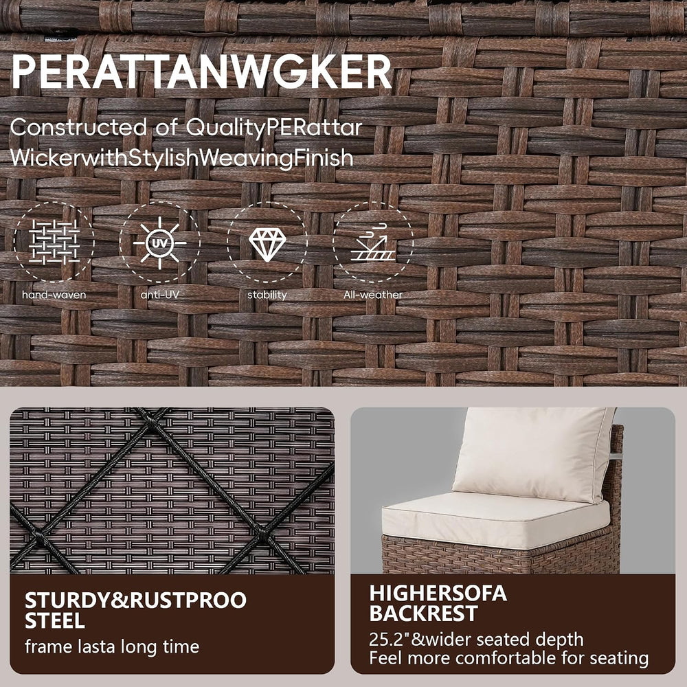 7 Pieces Patio Furniture Set - All-Weather Wicker Outdoor Sectional Sofa, Rat...