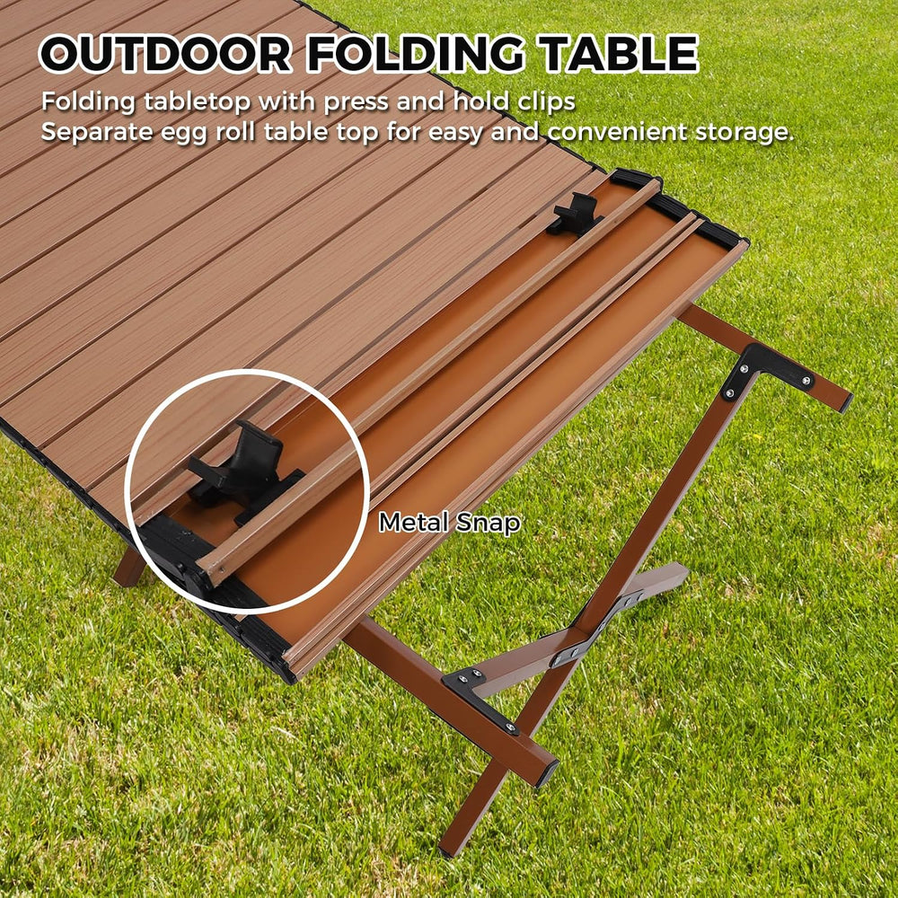Camping Table High Load Bearing Metal Folding Portable Picnic Table for Outdo...