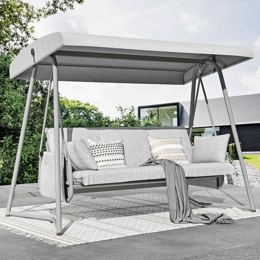 3-4 Person Oversized Outdoor Porch Swing with Adjustable Backrest Canopy,2-in...