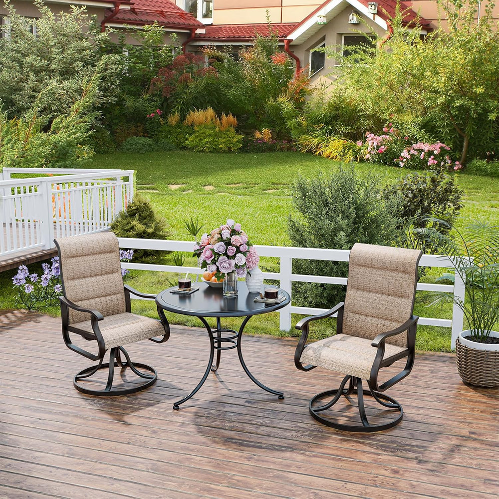 UDPATIO Patio Swivel Chairs Set of 2,Padded High Back Outdoor Chairs,Brown