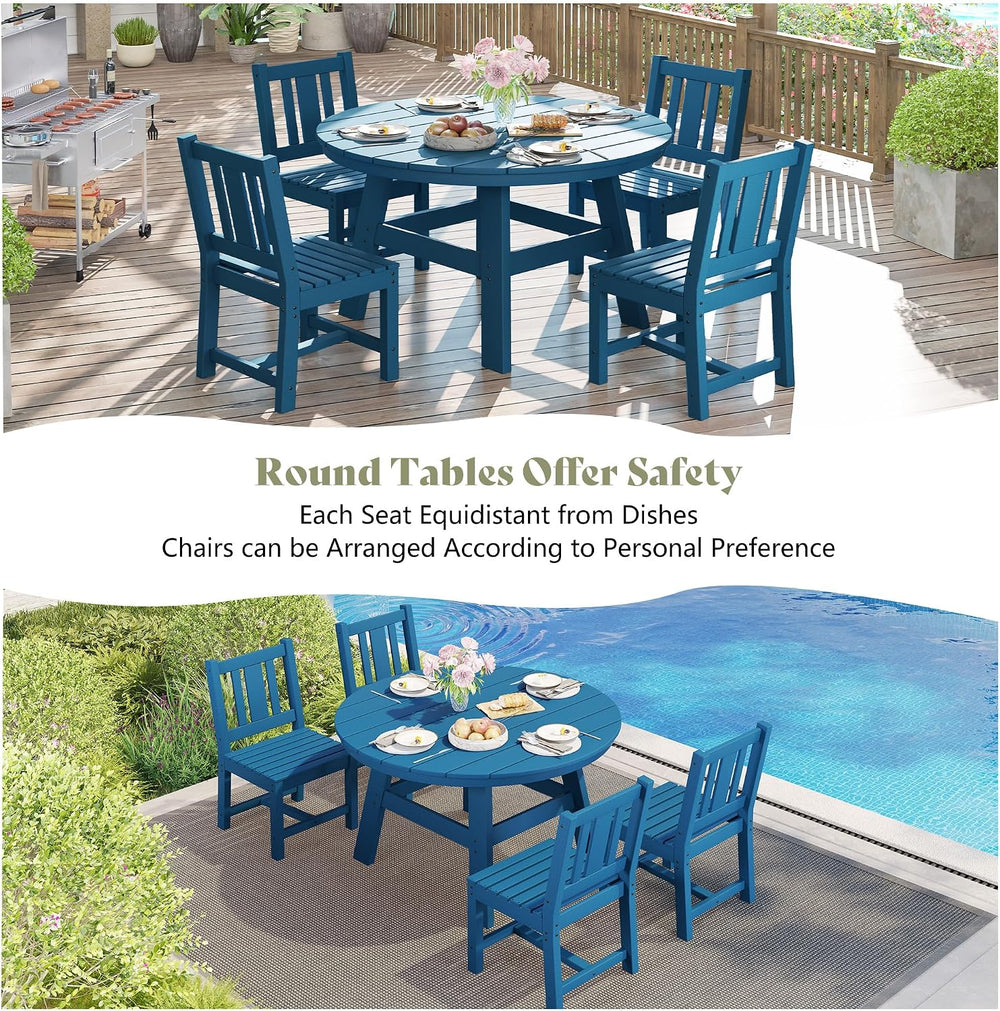 AMERLIFE Outdoor Dining Set for 4, HDPE Round Table and Chairs, Blue