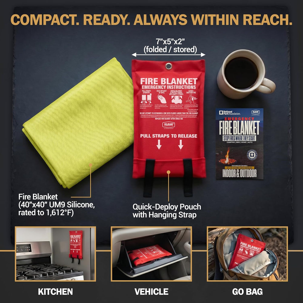 Emergency Fire Blanket, 40x40 Silicone-Coated UM9 Fiberglass 1612°F, 2-Pack
