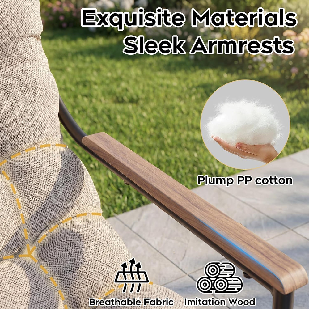 Outdoor Papasan Rocking Chairs Set of 2, Oversized Cushioned Rocker