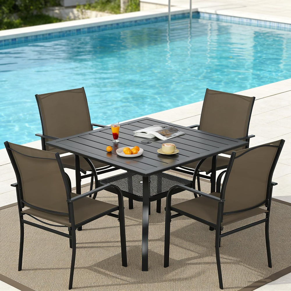 5 Pieces Outdoor Dining Set, Patio Furniture Set with 4 x Textilene Dinning C...