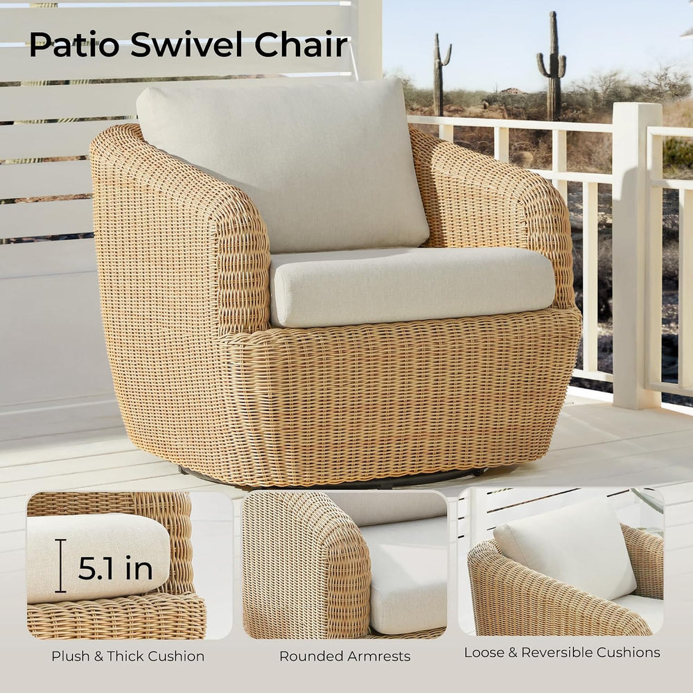 CHITA 5-Pieces Outdoor Wicker Furniture Set, Patio Conversation Set, Brown