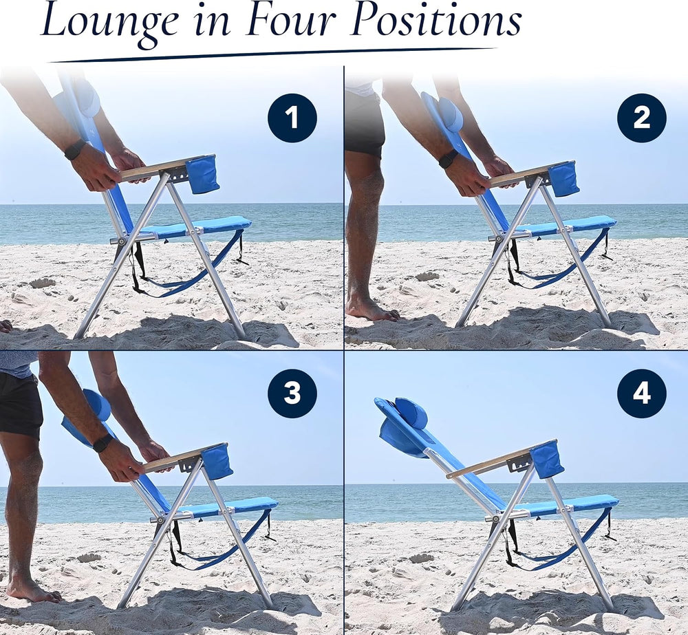 CARIBBEAN JOE Folding Beach Chair, 4 Position Portable Backpack Foldable Camp...