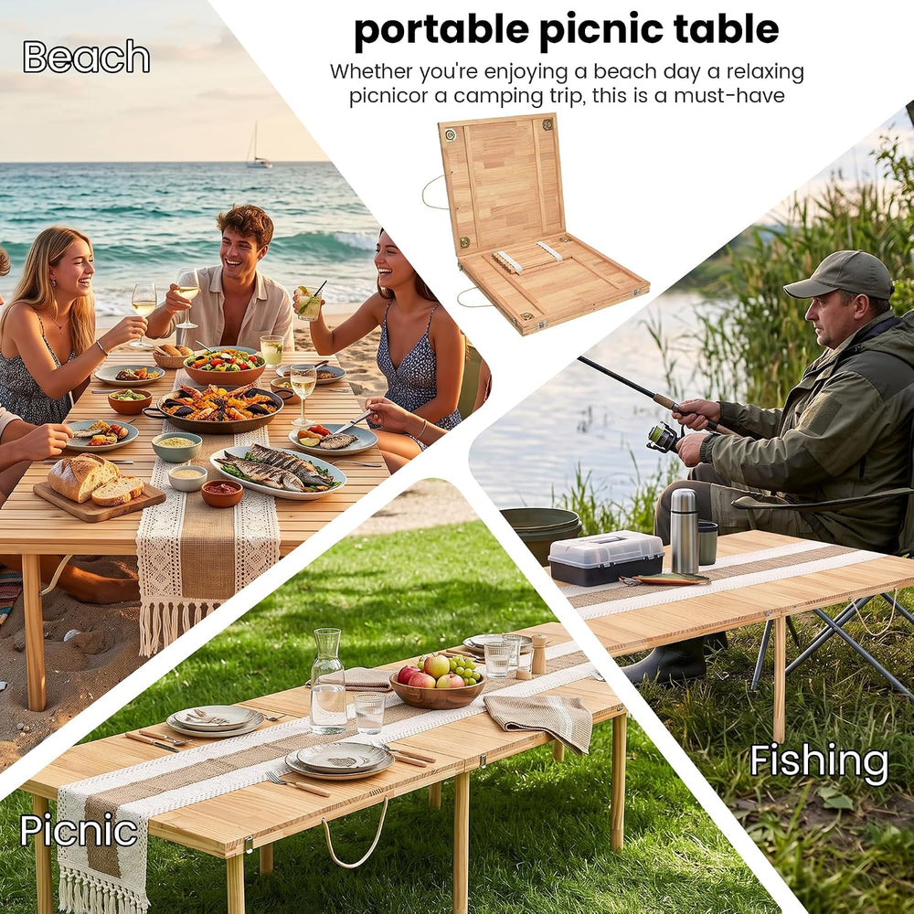 90" x 30" Boho Low Picnic Table, Comfortably Seats 7–9 People Together