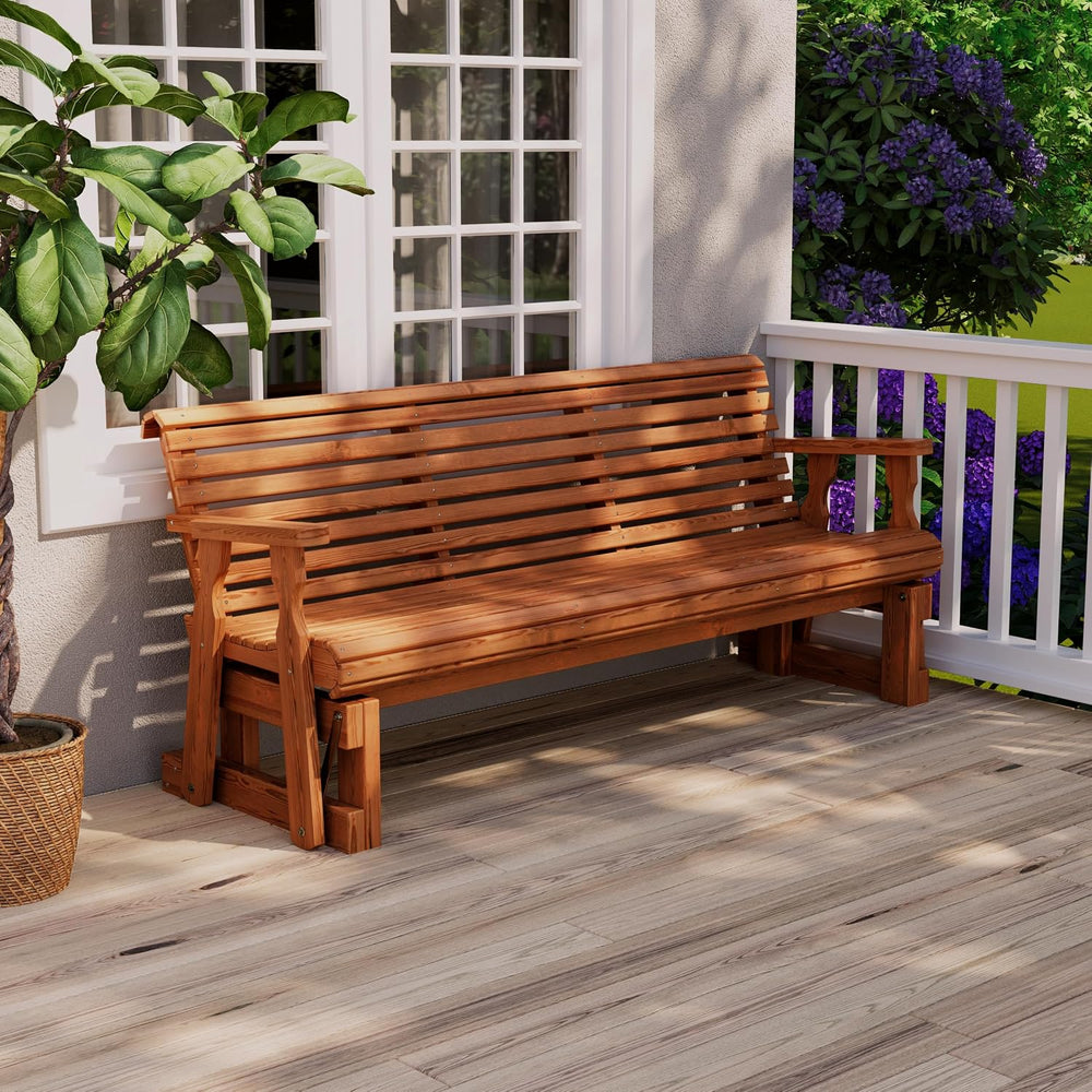 Amish Heavy Duty 800 Lb Roll Back Pressure Treated Porch Glider (6 Foot, Ceda...